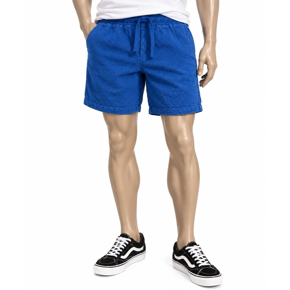 Katin Mens Blue Seersucker Local Shorts Elastic Waist Drawstring Size Medium